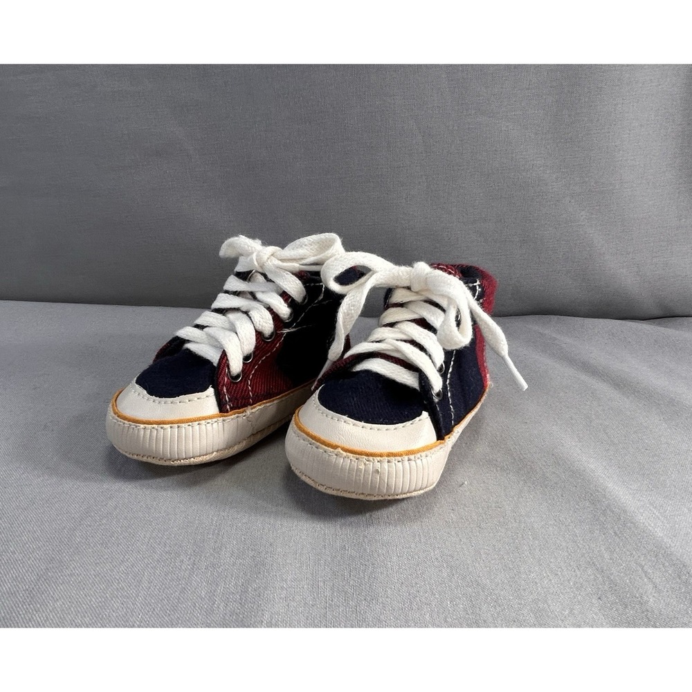 Baby Gap Red‎ And Blue Plaid Hi Top Sneaker Shoes 3-6 Months